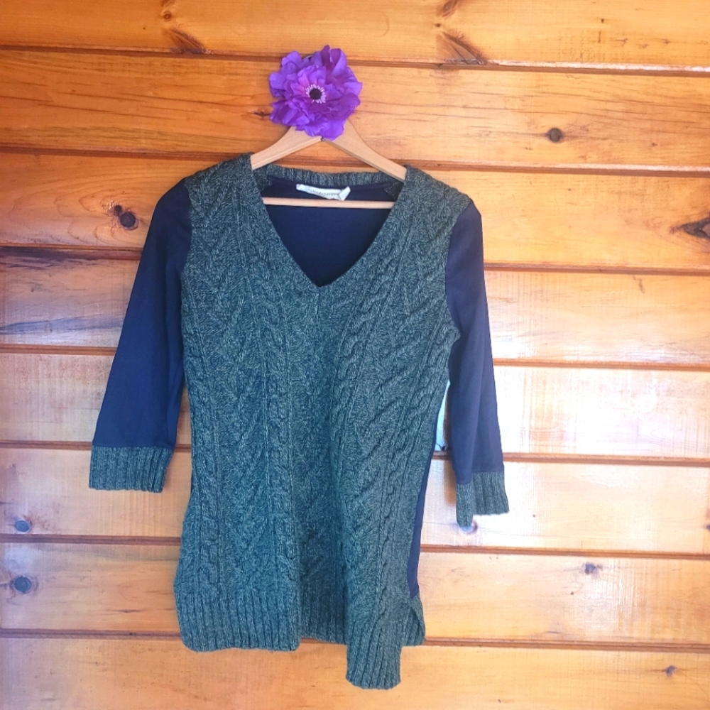 Pilcro and the Letterpress cable knit and cotton V neck sweater